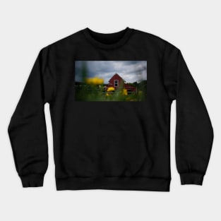 Red Barn Beyond Yellow Flowers Crewneck Sweatshirt